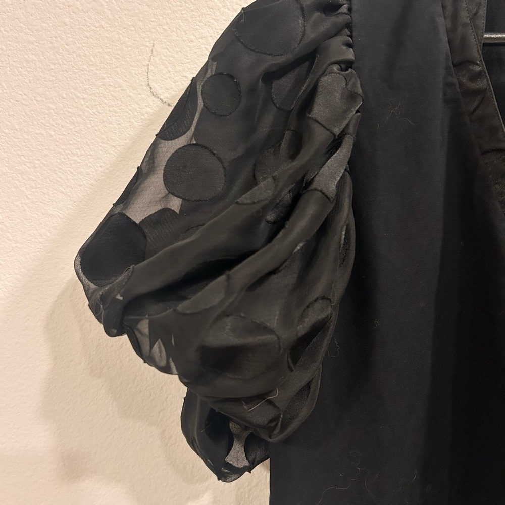 Anne Fontaine Maki Dots Puff Sleeve Top Black Sheer Polka Dot Balloon Blouse M - Picture 3 of 6